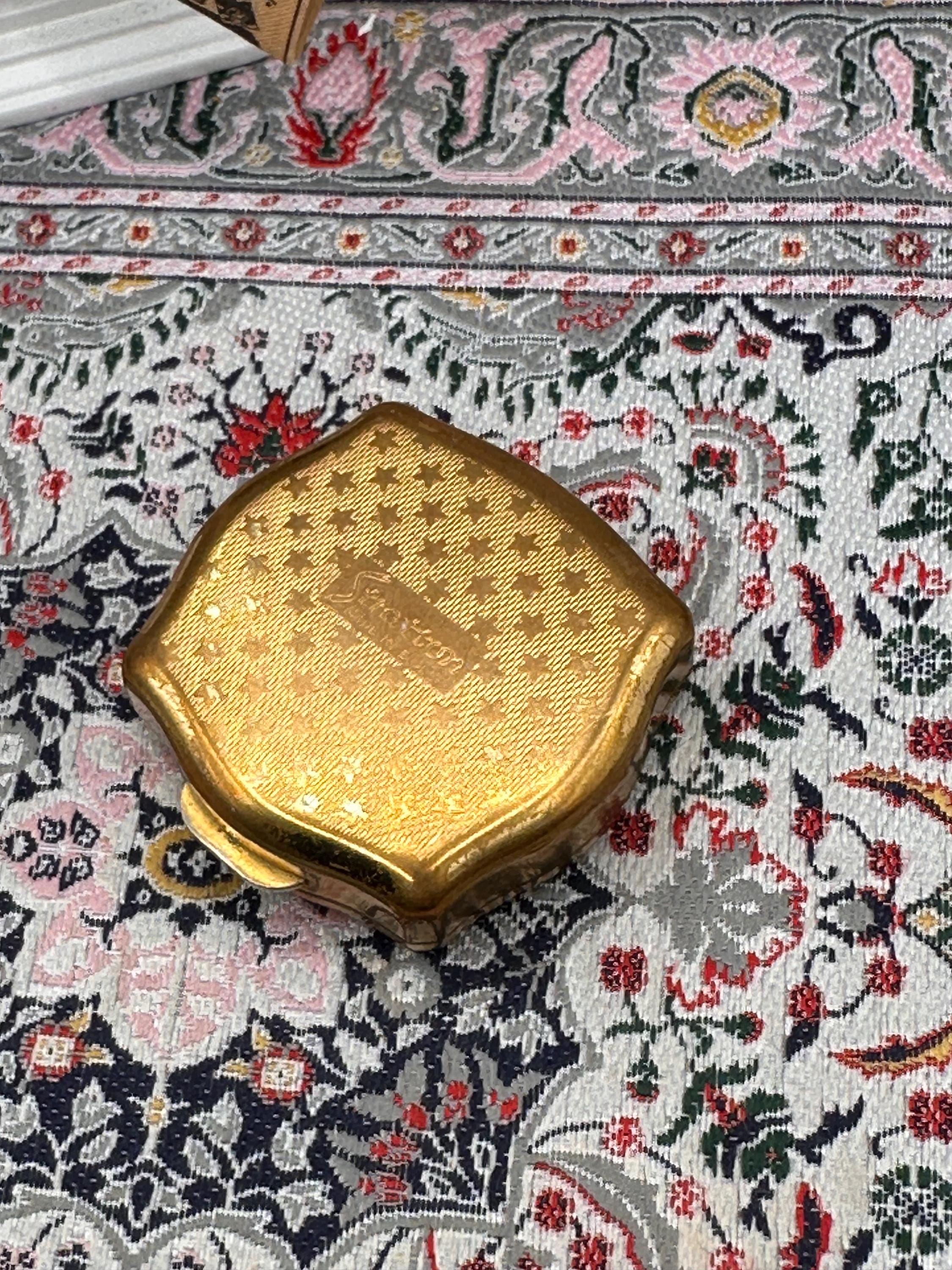 Vintage Stratton Pill Box Bird Design Trinket Box Gold Tone Vanity Box Made in England