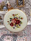 Kigu Powder Compact White Enamel Rose Bouquet Vintage Floral Compact Mirror Convertible Powder Compact Made in England