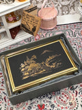 Vintage Clover Musical Powder Compact with Original Box, Pouch & Puff – Sankyo Movement – Japanese Scenic Design