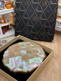 Vintage Stratton Mother of Pearl Powder Compact with Original Box, Pouch & Sifter – Convertible Compact – England