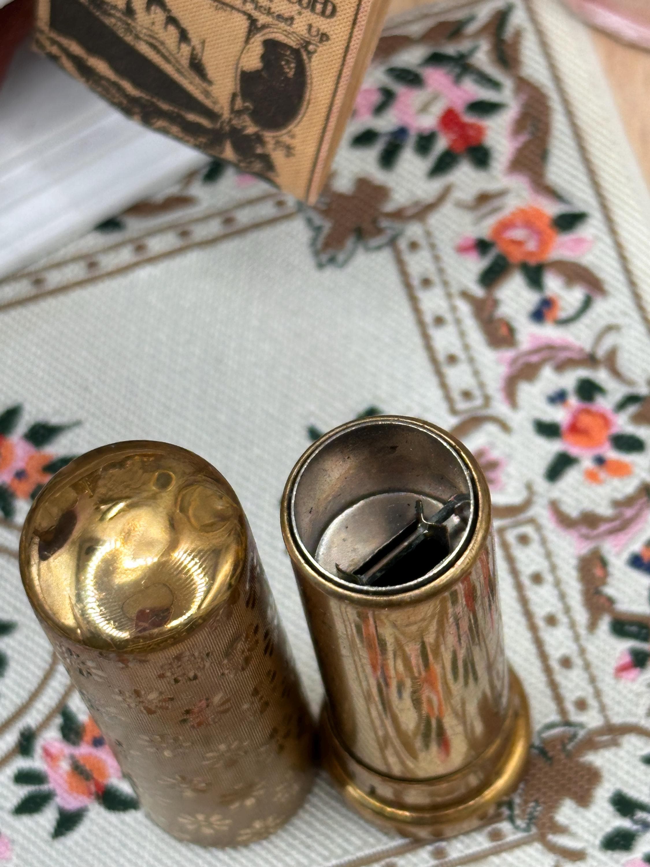 Vintage Stratton Boxed Matching Compact & Lipstick Holder Set | Gold Tone Floral Engine Turned | Original Puff | Vanity Gift