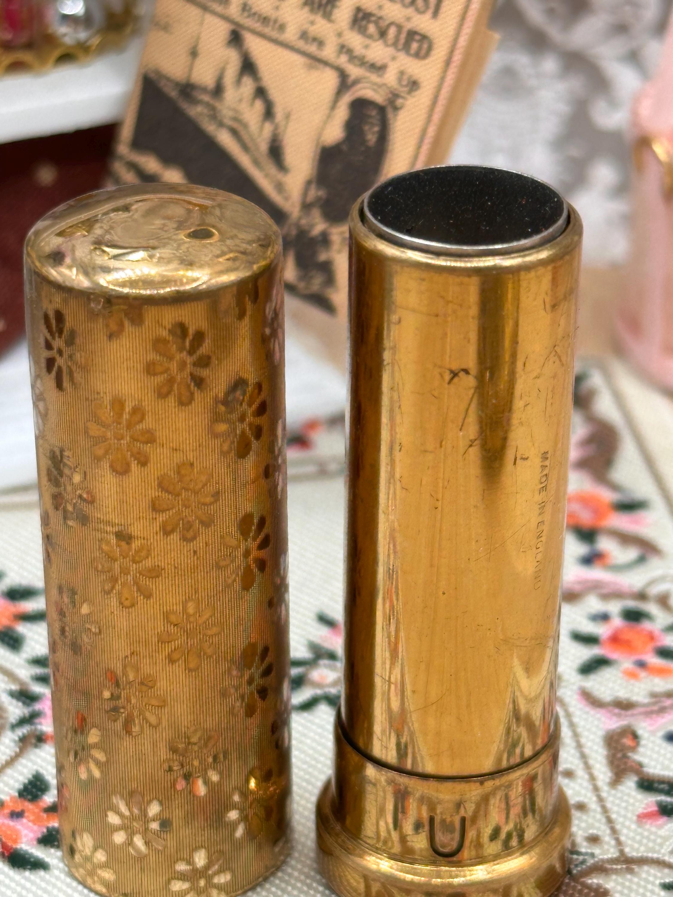 Vintage Stratton Boxed Matching Compact & Lipstick Holder Set | Gold Tone Floral Engine Turned | Original Puff | Vanity Gift