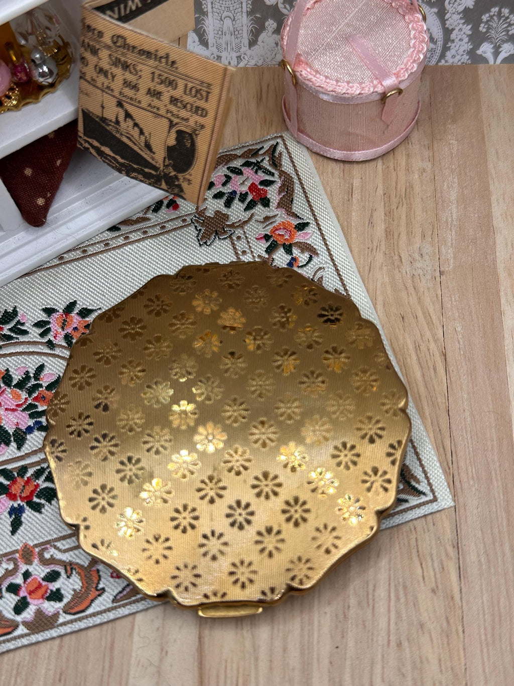 Vintage Stratton Boxed Matching Compact & Lipstick Holder Set | Gold Tone Floral Engine Turned | Original Puff | Vanity Gift