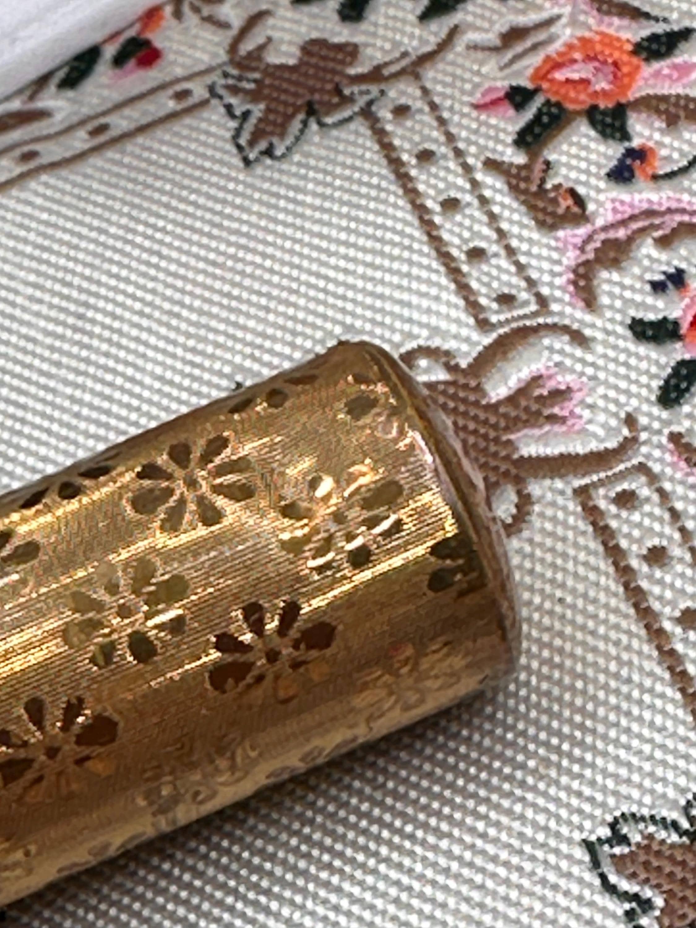 Vintage Stratton Boxed Matching Compact & Lipstick Holder Set | Gold Tone Floral Engine Turned | Original Puff | Vanity Gift