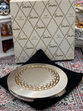 Vintage Stratton Silver Plated Powder Compact with Original Box & Pouch, Convertible Powder Compact, Engine Turned Gold Swirl Design