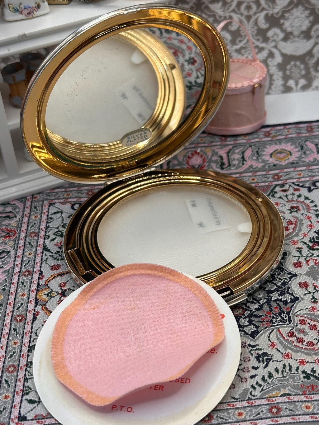 Vintage Stratton Silver Plated Powder Compact with Original Box & Pouch, Convertible Powder Compact, Engine Turned Gold Swirl Design