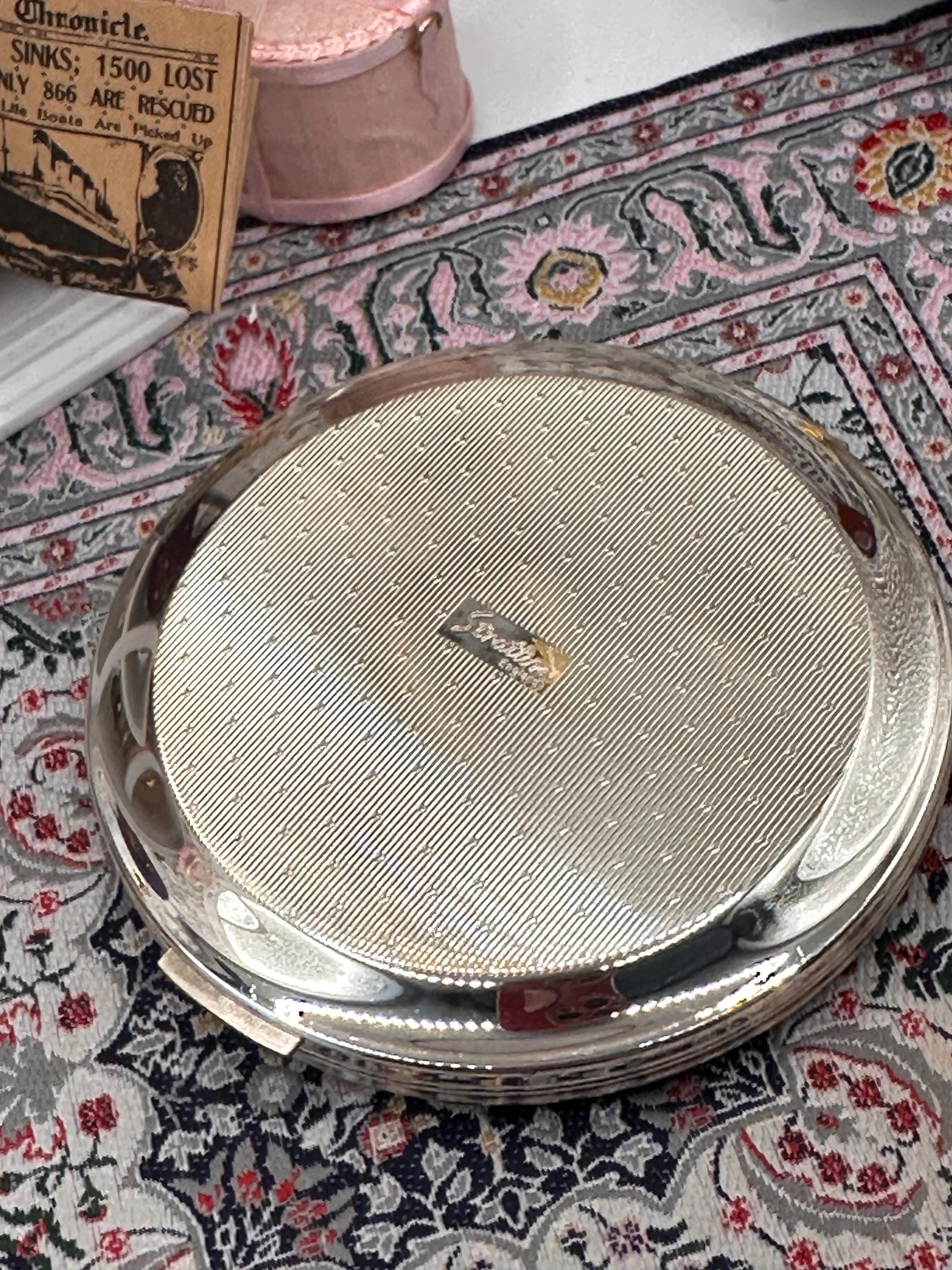 Vintage Stratton Silver Plated Powder Compact with Original Box & Pouch, Convertible Powder Compact, Engine Turned Gold Swirl Design