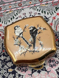 Vintage Stratton Pill Box Bird Design Trinket Box Gold Tone Vanity Box Made in England