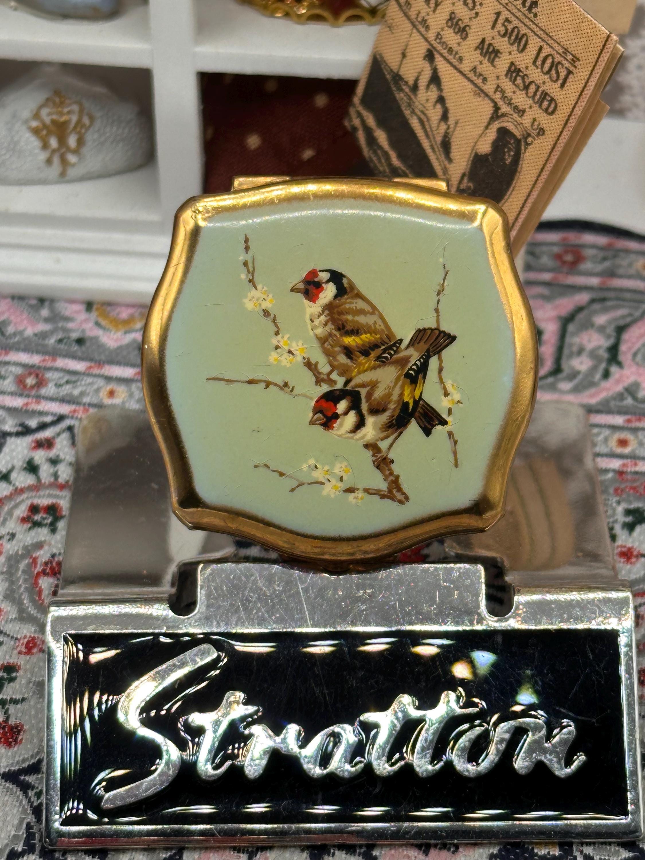 Vintage Stratton Pill Box Goldfinch Bird Design Trinket Box Vintage Vanity Box Made in England