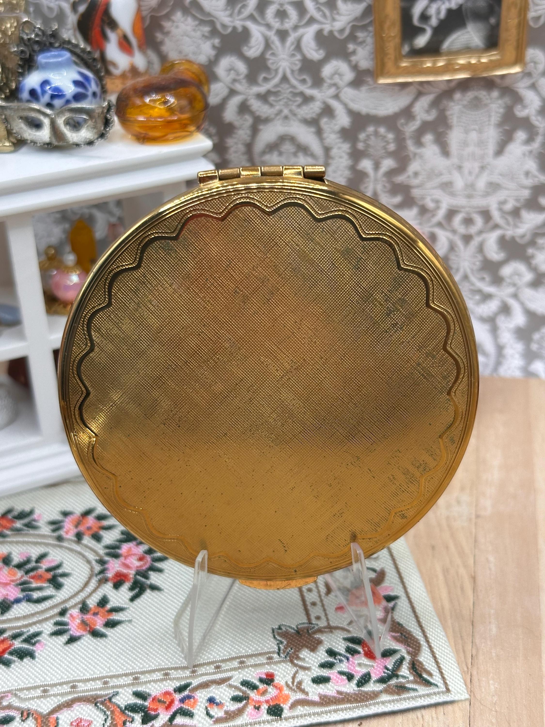 Vintage Kigu Dancing Deer Powder Compact With Original Puff, Tag & Presentation Box 7.5cm