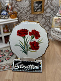 Vintage Stratton Princess Powder Compact Red Carnations White Enamel 8cm Convertible Compact with Sifter Made in England