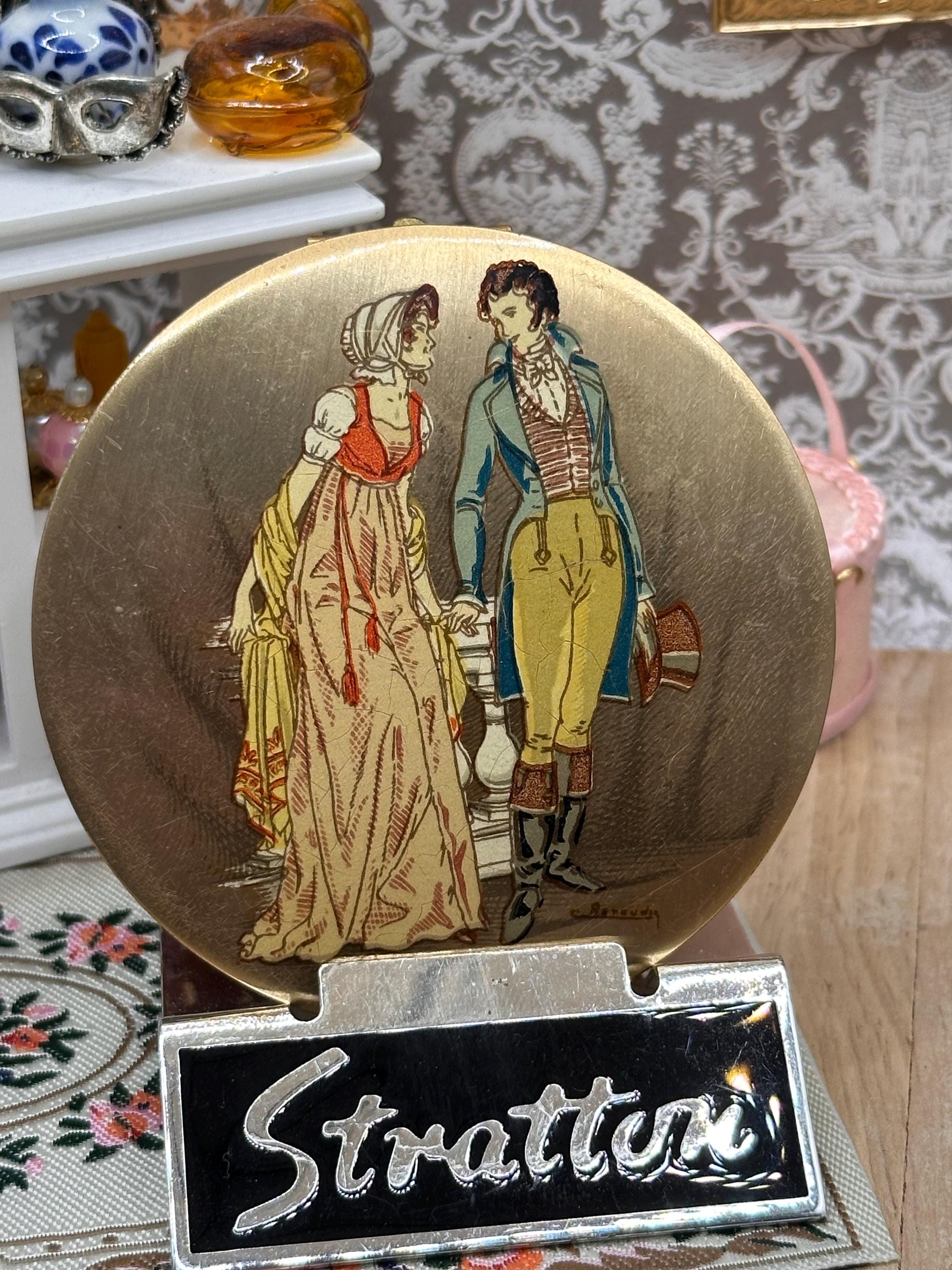 Vintage Stratton ‘Sous l’Empire’ Powder Compact by Édouard Renaudin 7.5cm with Pouch