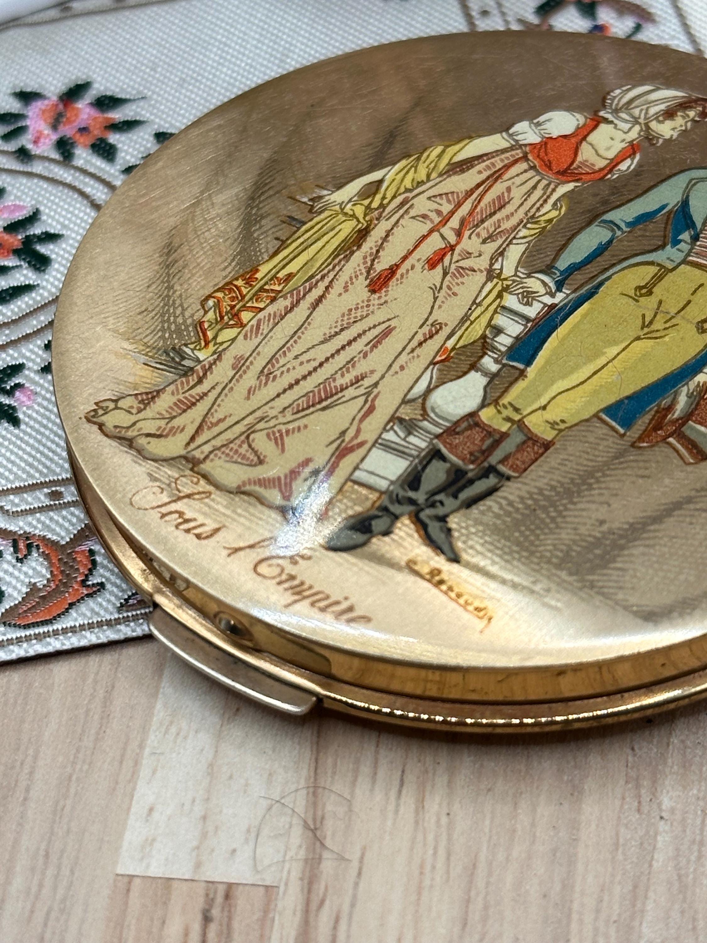 Vintage Stratton ‘Sous l’Empire’ Powder Compact by Édouard Renaudin 7.5cm with Pouch
