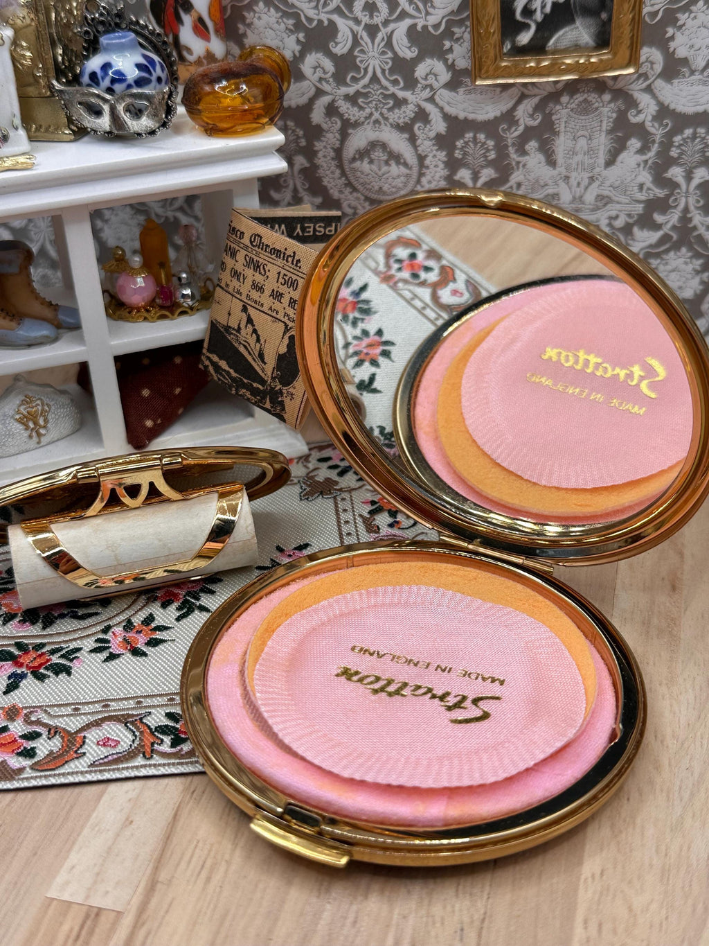 Vintage Stratton Boxed Powder Compact & Lip View Mirror Set, Unused, Made in England