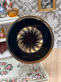Vintage Margaret Rose Black Enamel Powder Compact Gold Sunburst Design 7cm Made in England