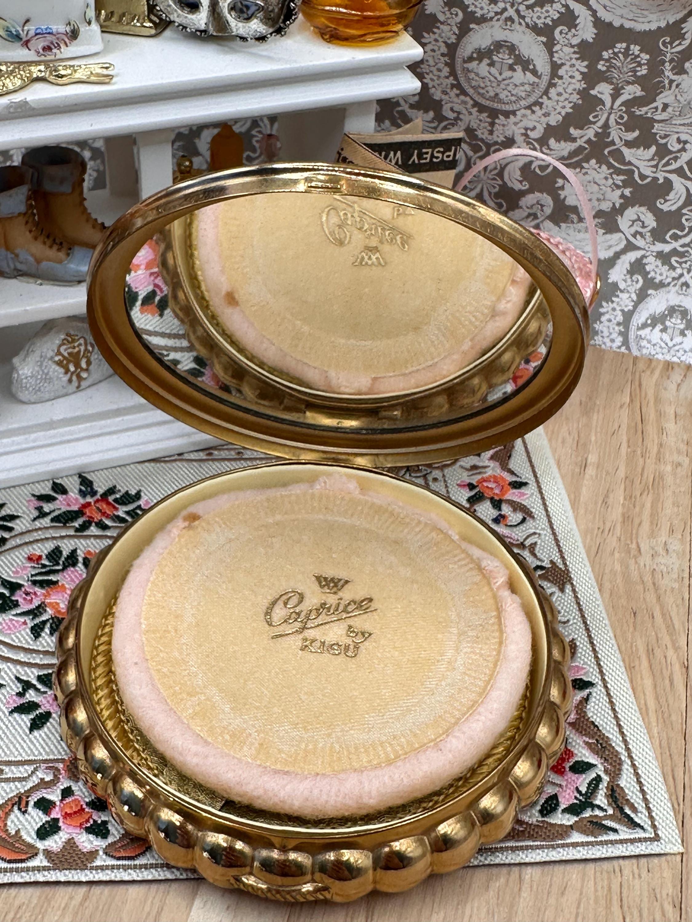 Vintage Kigu Caprice Powder Compact Blue Cornflowers Gold Tone Compact Mirror 7.5cm Made in England