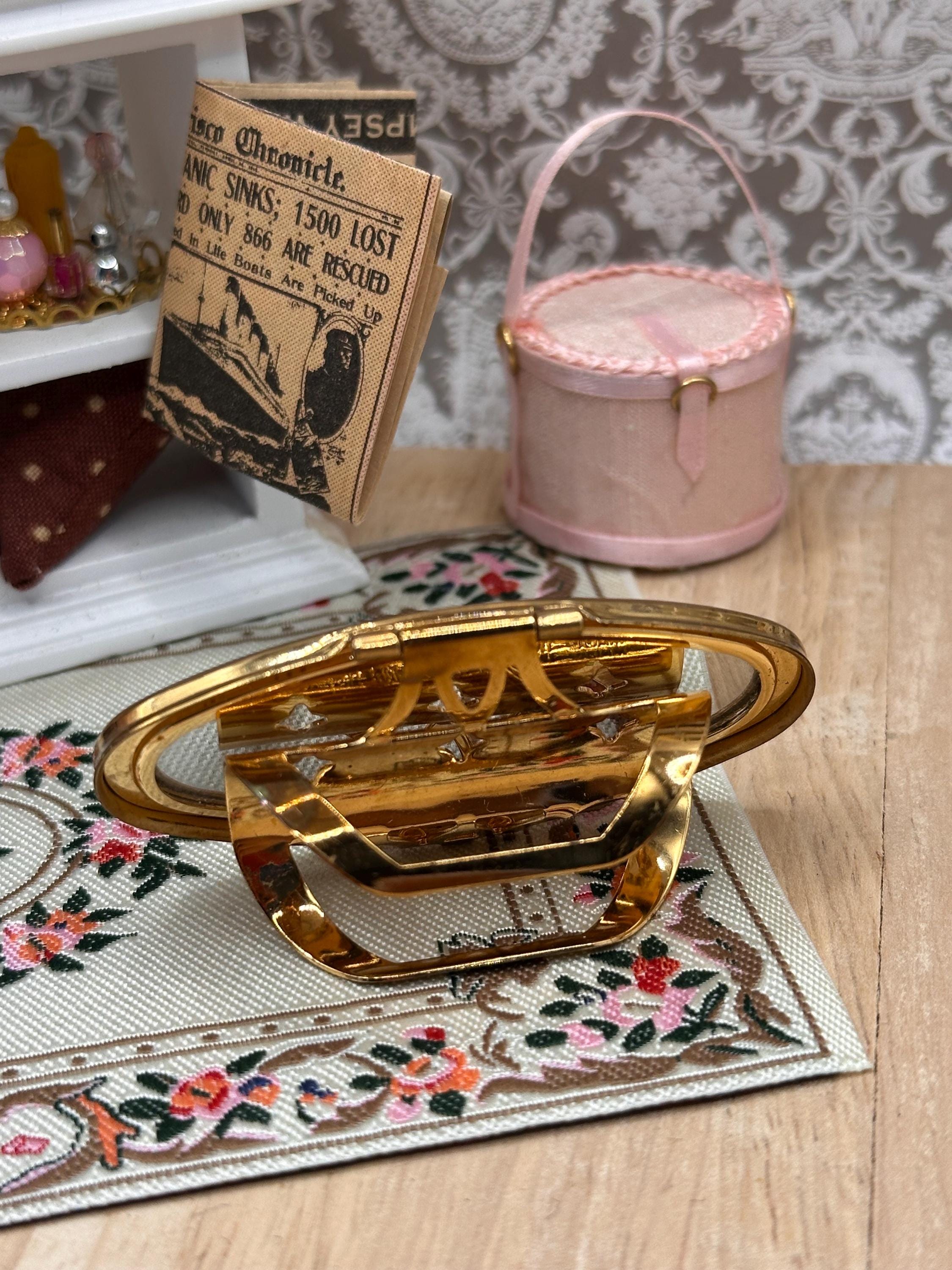 Vintage Stratton Lipview Mirror Blue Enamel Butterfly Bamboo Design Gold Tone Made in England