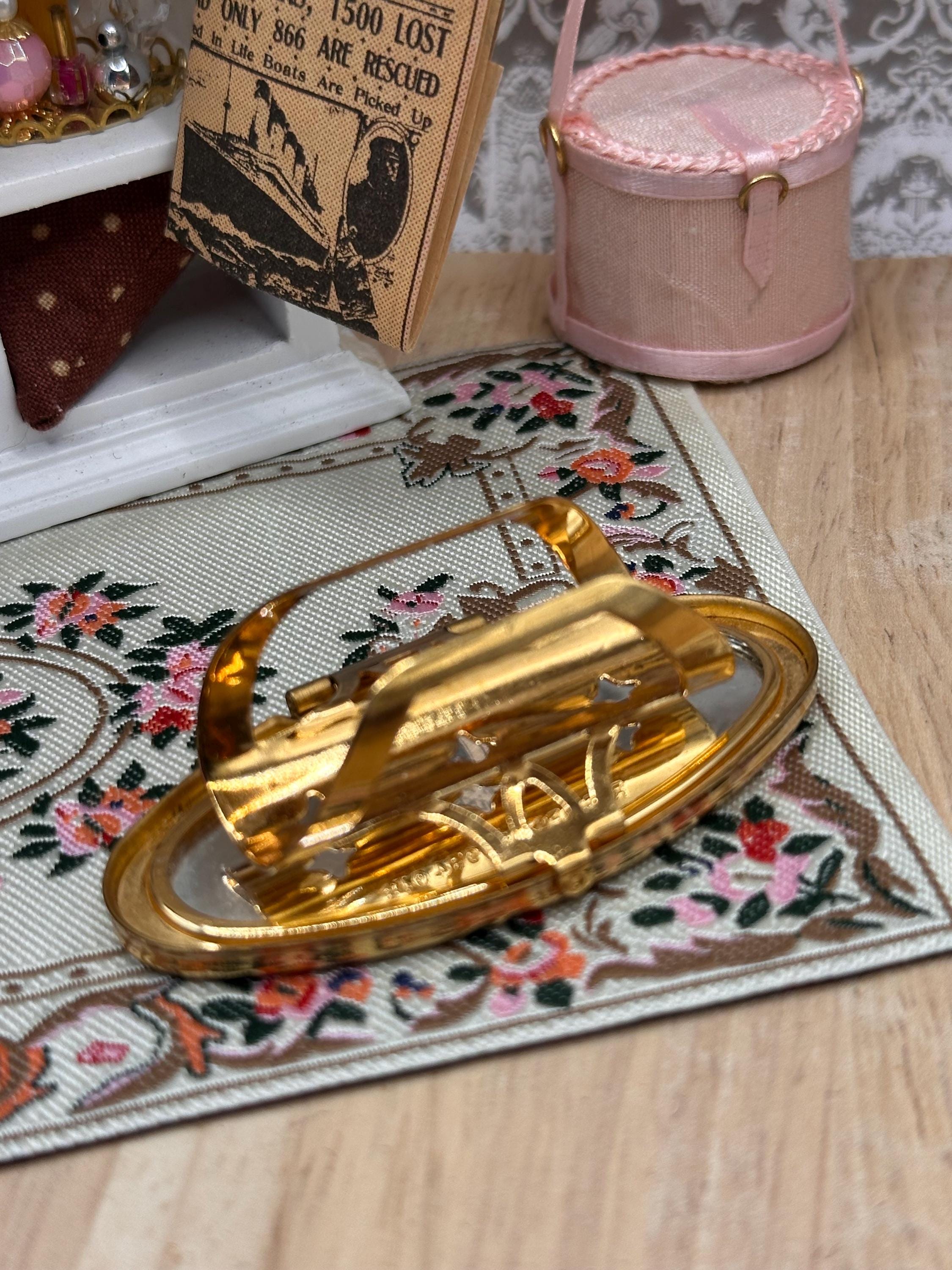 Vintage Stratton Lipview Mirror Blue Enamel Butterfly Bamboo Design Gold Tone Made in England