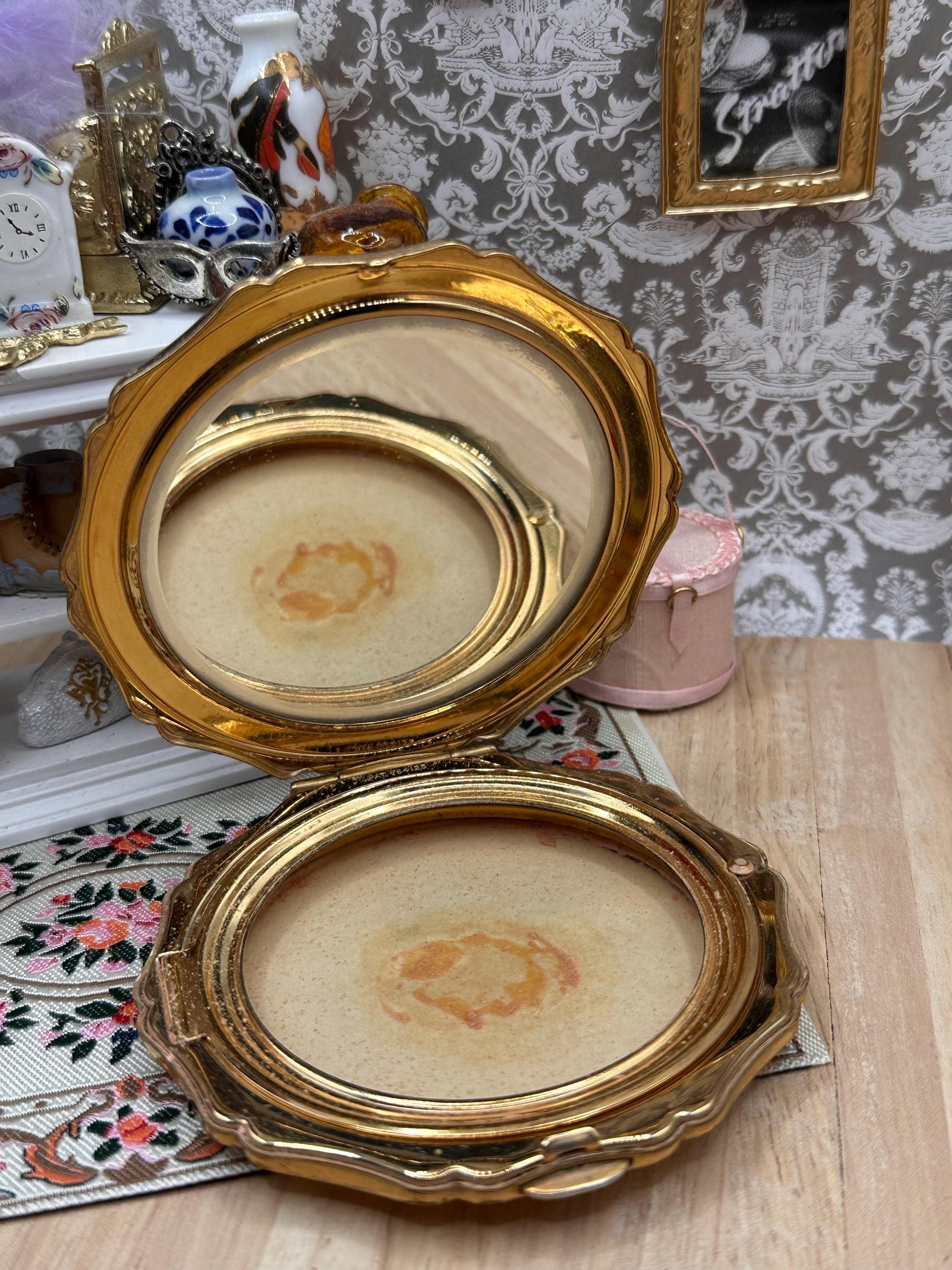 Vintage Stratton Powder Compact Red Floral Design Gold Tone Mirror Compact Made in England