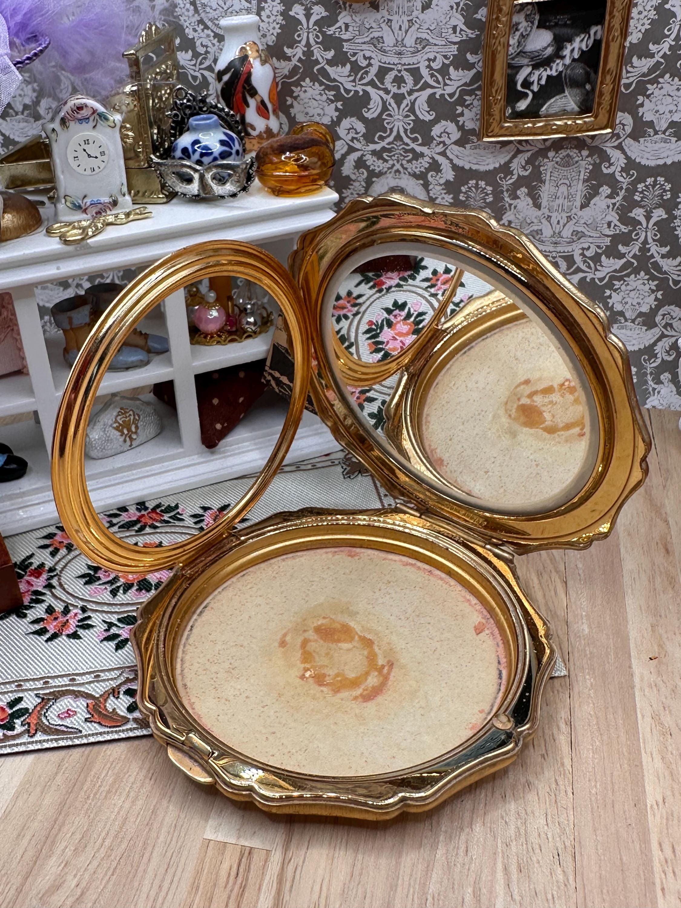 Vintage Stratton Powder Compact Red Floral Design Gold Tone Mirror Compact Made in England