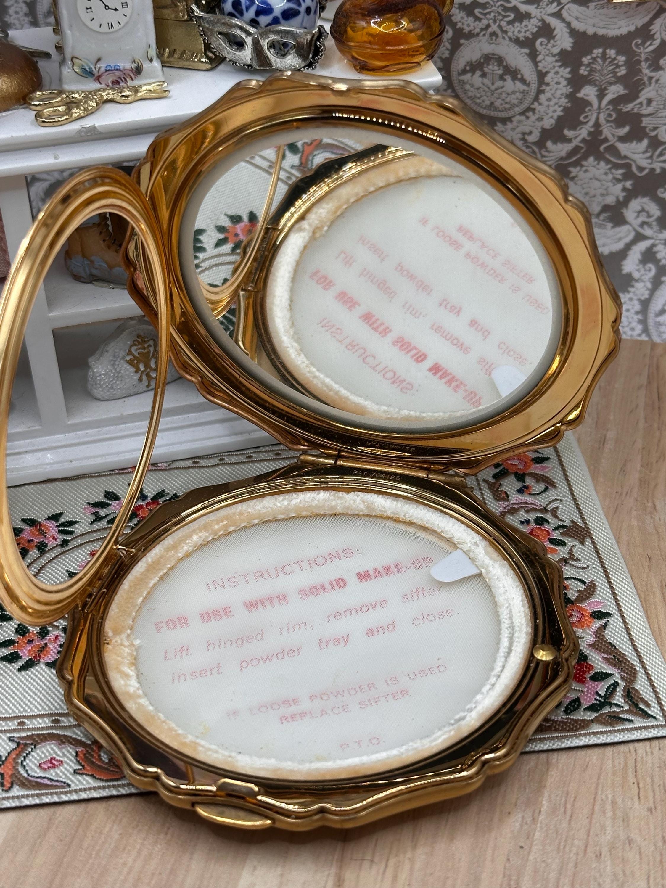 Vintage Stratton Convertible Powder Compact 8.5cm | Faux Wood Inlay Compact Mirror | Made in England | Mid Century Vanity