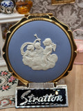 Stratton Wedgwood Jasperware Powder Compact, Blue Classical Cameo, Complete with Puff, Sifter & Pouch, 8.5cm