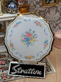 Stratton Floral Powder Compact, White Enamel with Pink & Blue Rose Bouquet, Complete with Original Puff, 8.5cm