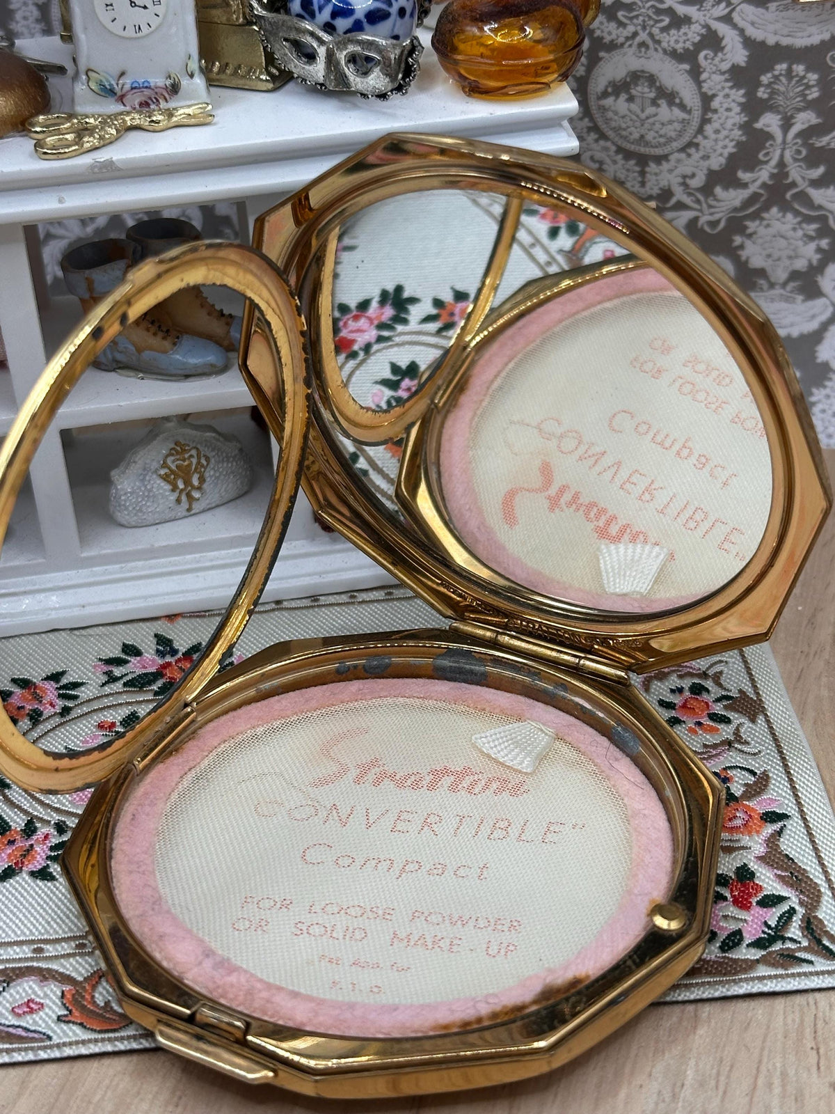 Vintage Stratton Flying Mallards Convertible Powder Compact, English Countryside Enamel Compact, 8cm