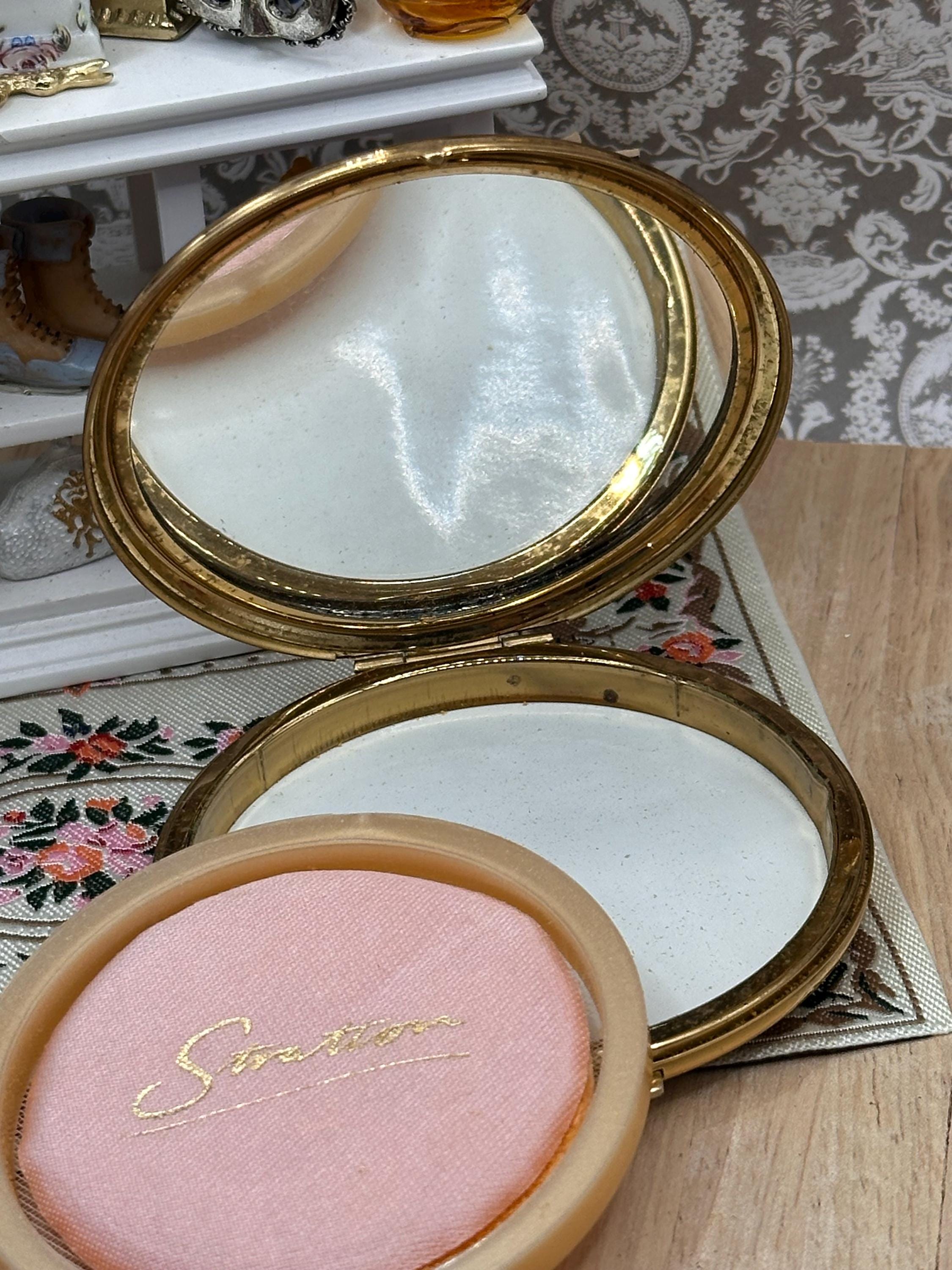 Vintage Stratton Burgundy Marbled Powder Compact Mirror 7.5cm c1970s Original Sifter & Puff