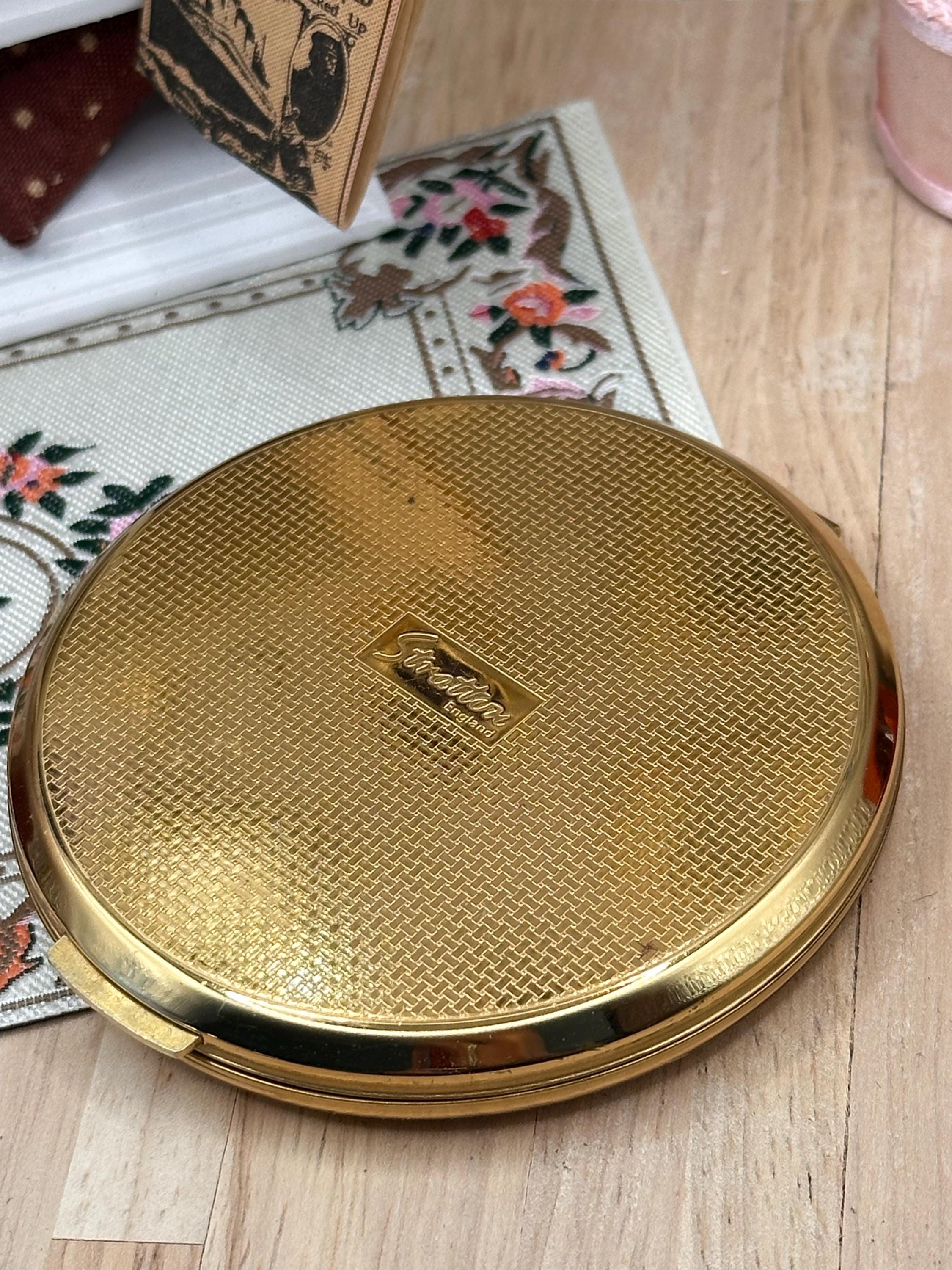 Vintage Stratton Burgundy Marbled Powder Compact Mirror 7.5cm c1970s Original Sifter & Puff
