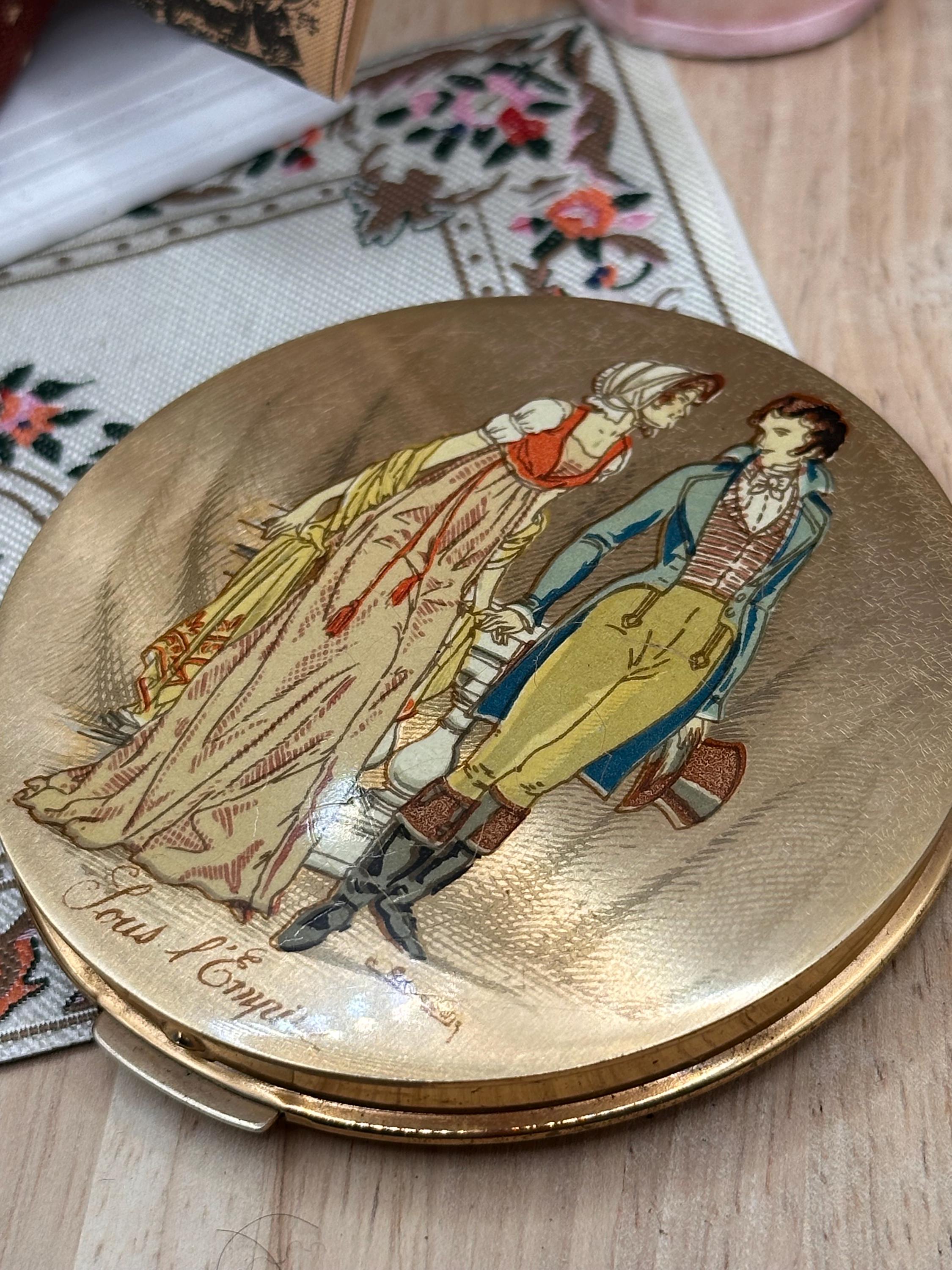 Vintage Stratton ‘Sous l’Empire’ Powder Compact by Édouard Renaudin 7.5cm with Pouch