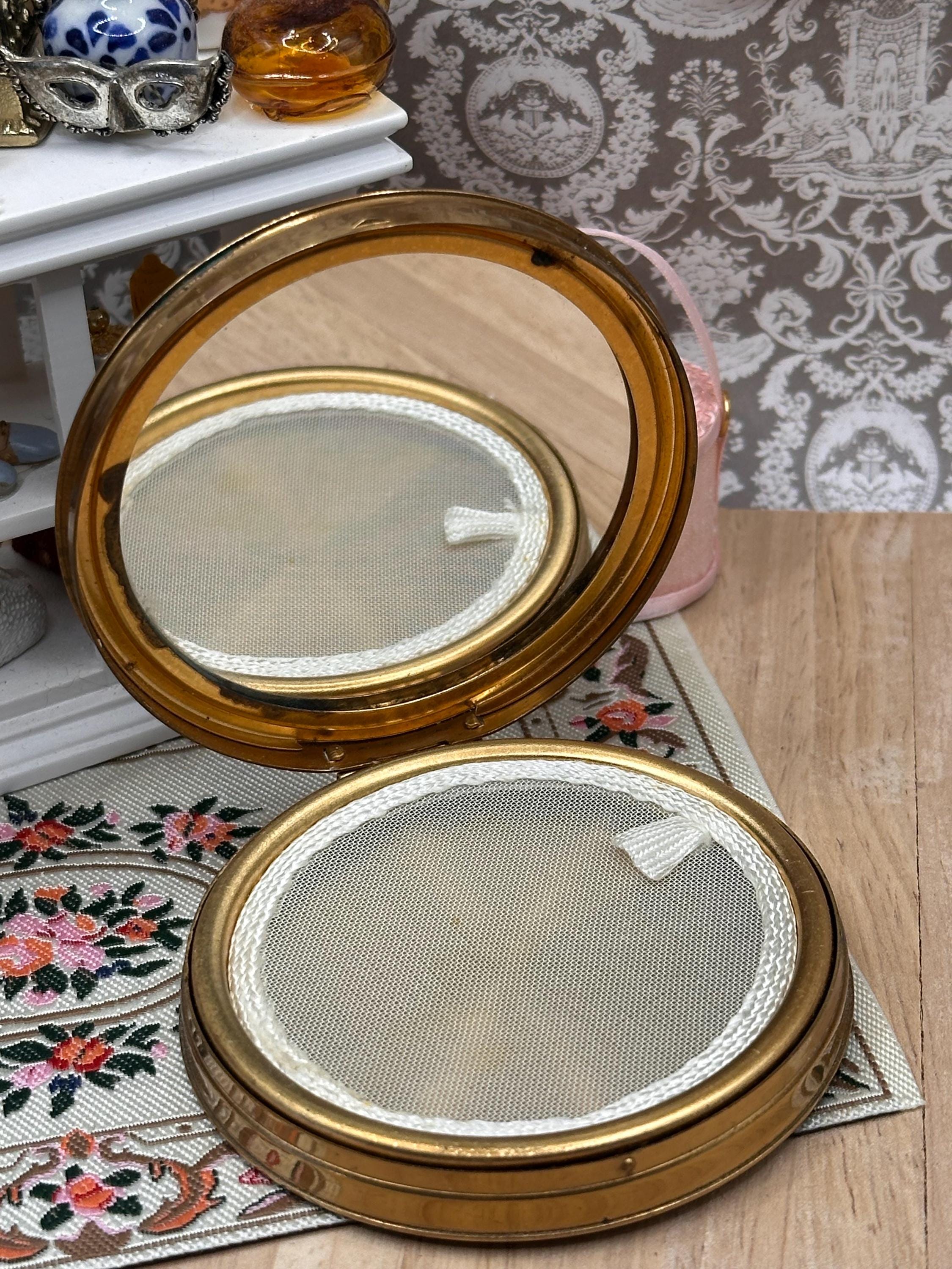 Vintage Margaret Rose Black Enamel Powder Compact Gold Sunburst Design 7cm Made in England