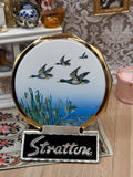 Vintage Stratton Flying Mallards Convertible Powder Compact, English Countryside Enamel Compact, 8cm