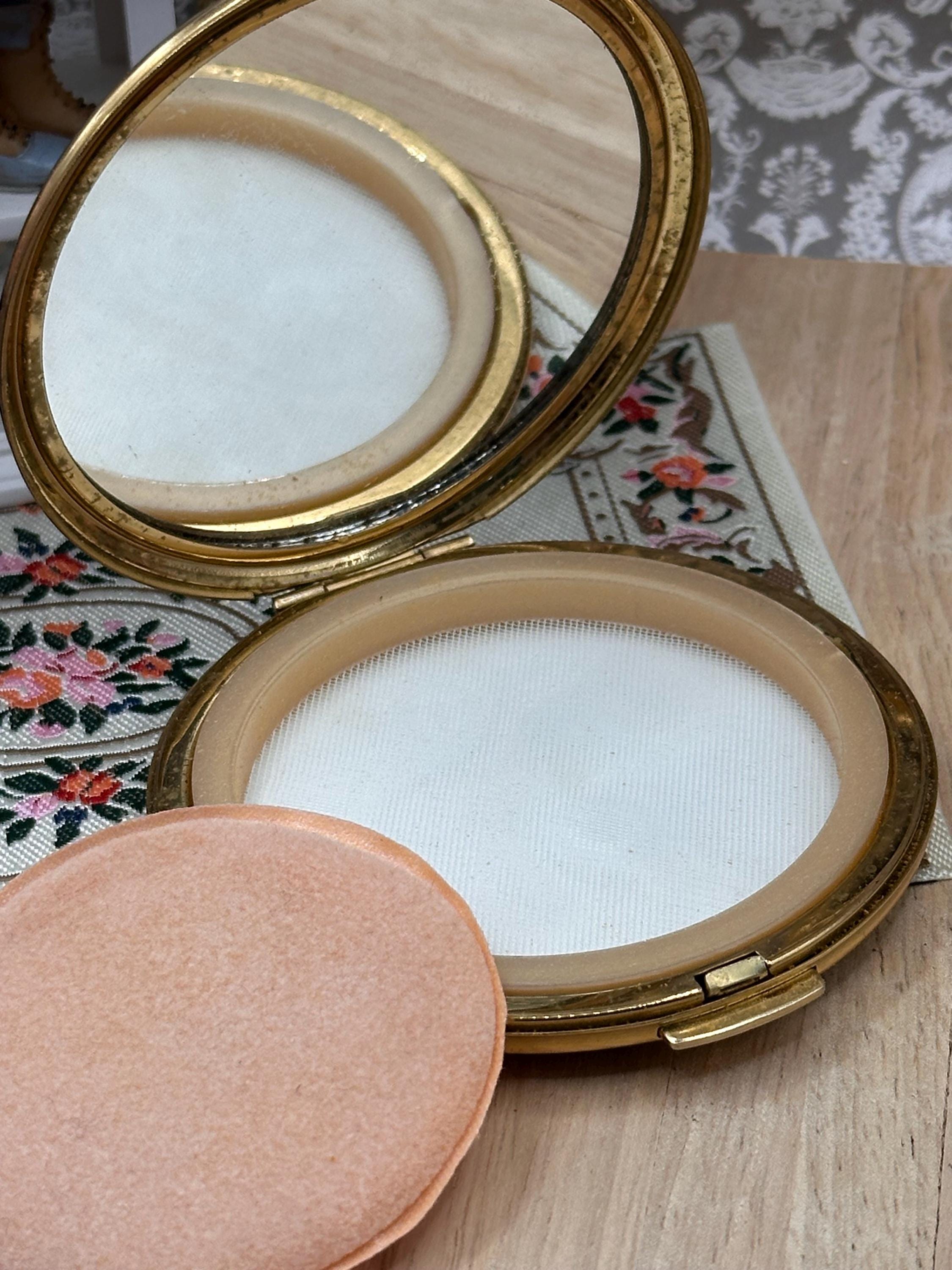 Vintage Stratton Burgundy Marbled Powder Compact Mirror 7.5cm c1970s Original Sifter & Puff