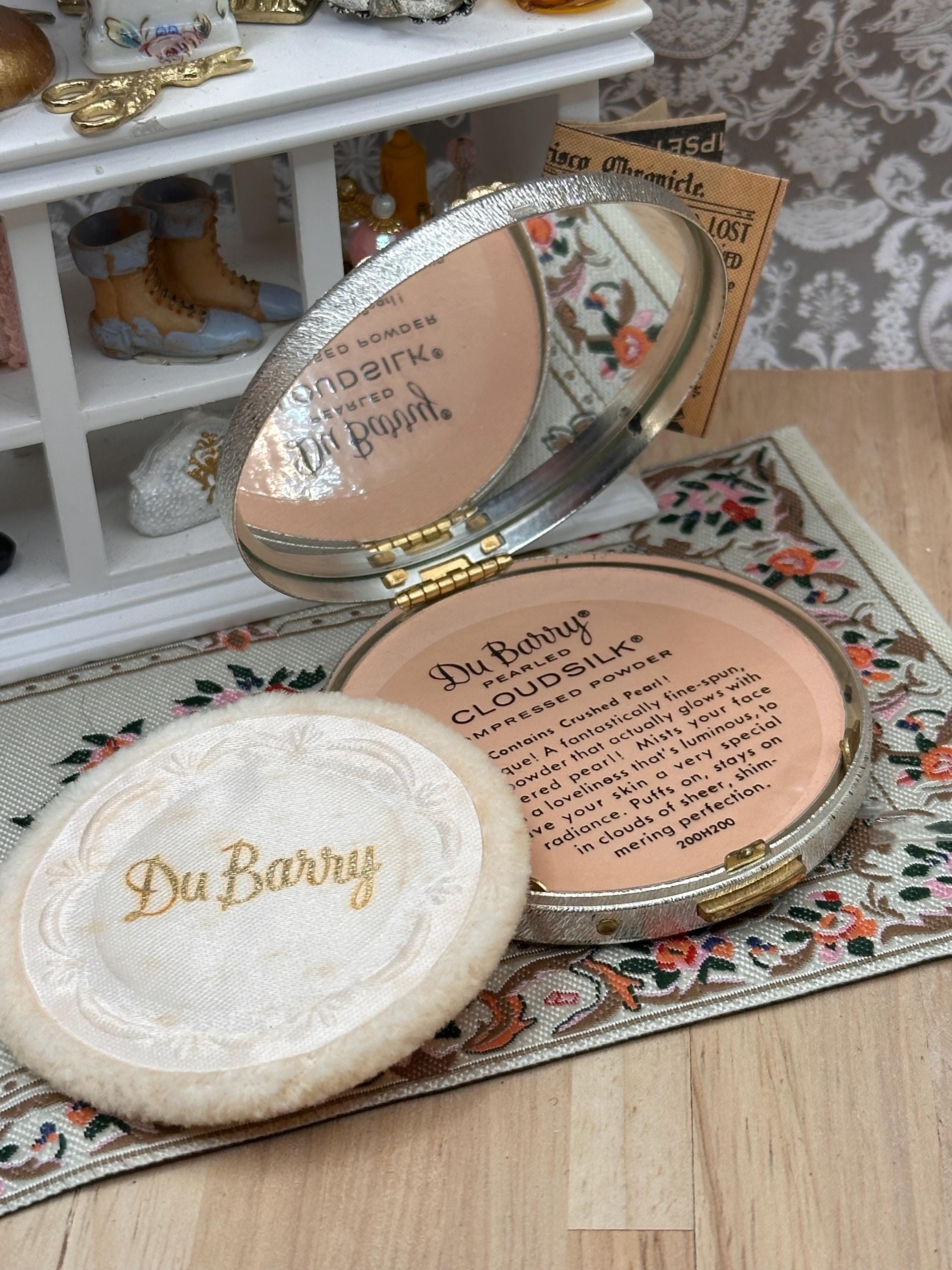 Vintage Du Barry Cloudsilk Unused Powder Compact 6.5cm Rose Gold Floral Design