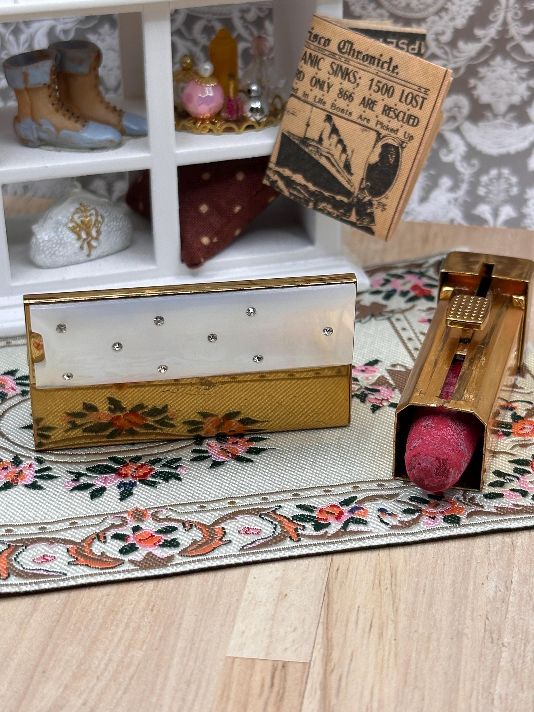 Vintage Kotler and Kopit White Pearlised Lucite & Rhinestone Lipstick Holder with Original Lipstick 6.5cm
