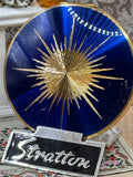 Vintage Stratton Cobalt Blue Guilloché Enamel Starburst Powder Compact 8.5cm Made in England