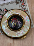 Vintage Mascot for Rococo Musical Powder Compact 8.5cm – Mother of Pearl Petit Point – Original Puff & Sifter