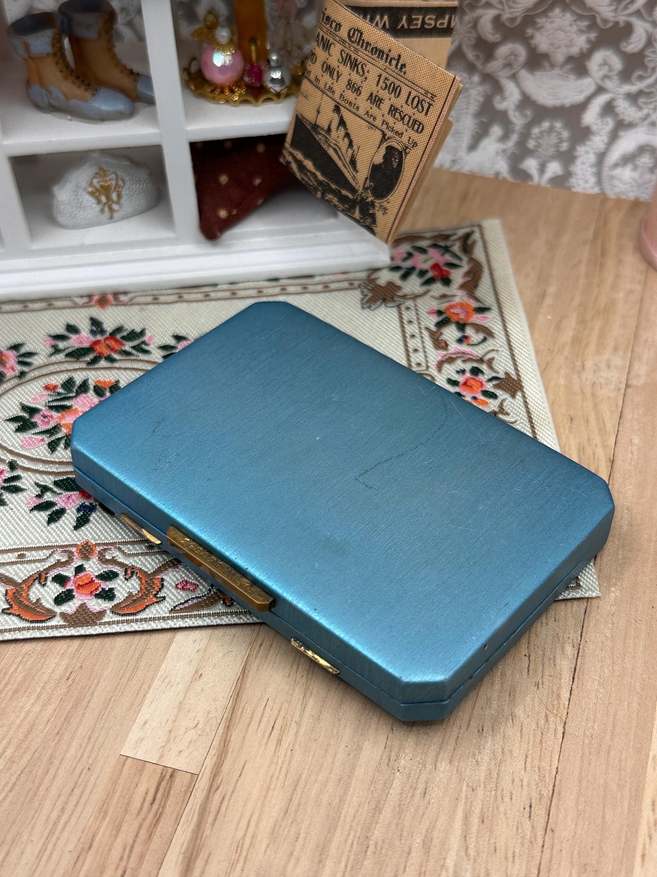 Rare Vintage Stratton Blue Anodised Aluminium Dog Head Powder Compact 8cm Made in England