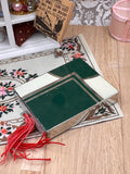 Rare Art Deco Green & White Enamel Sliding Powder Compact with Original Tassel c.1930s
