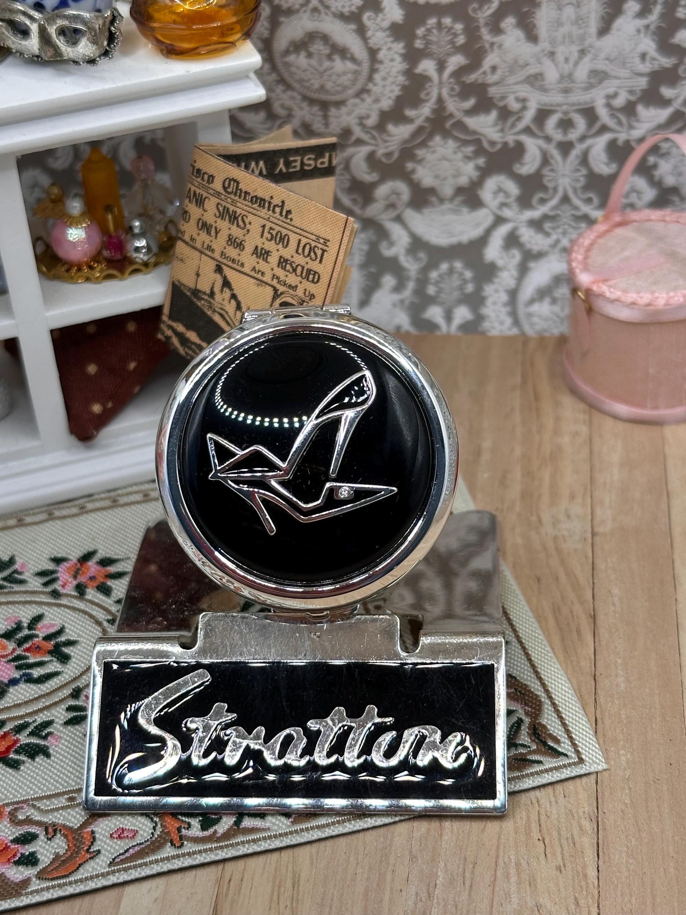 Rare Lulu Guinness for Stratton Black Enamel High Heel Shoe Pill Box | Collectible British Designer Vanity Accessory