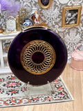 Vintage Kigu Purple Guilloché Enamel Powder Compact – Gold Tone Vanity Compact – 8cm – Made in England