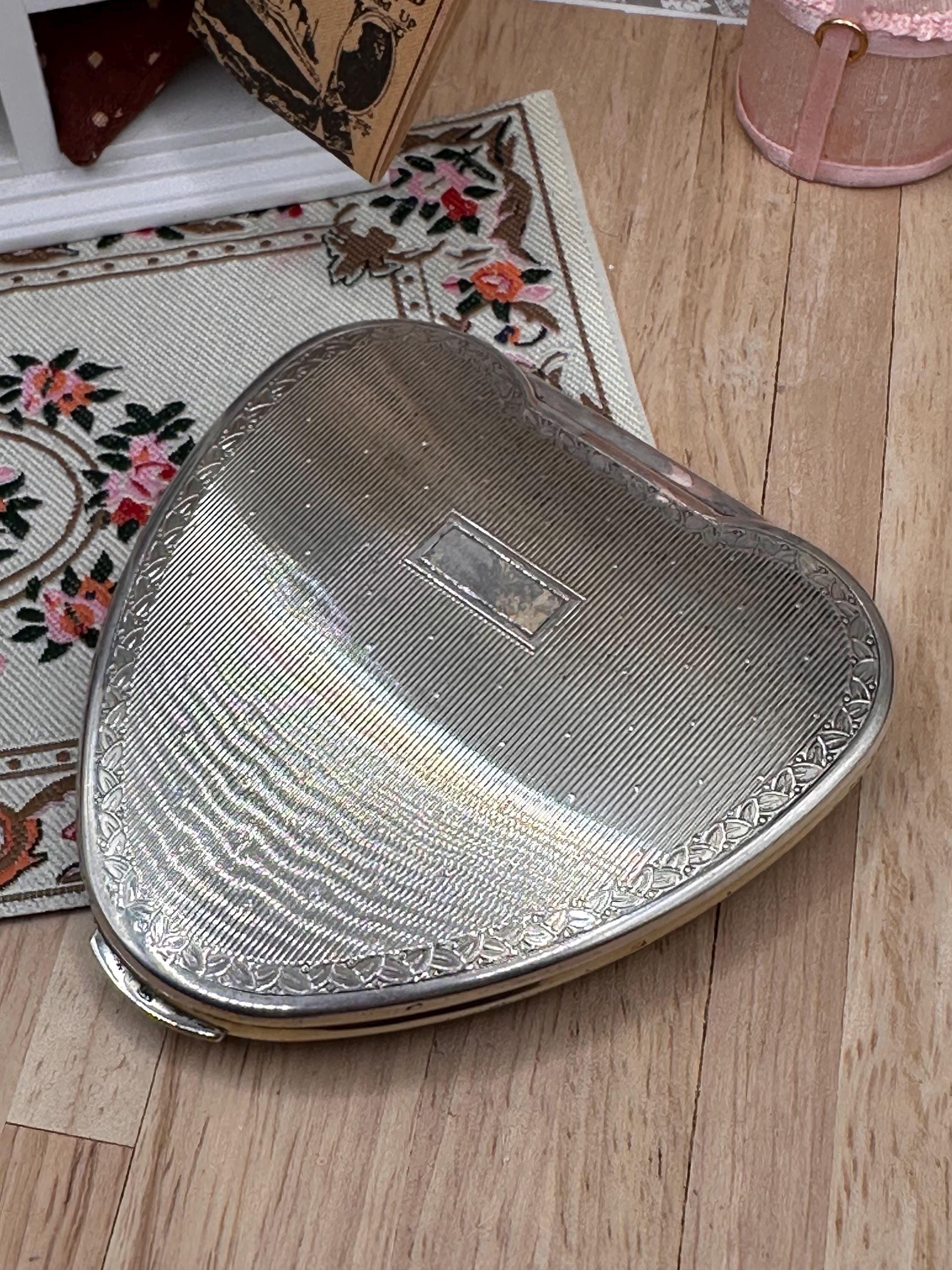 Kigu Cherie Solid Sterling Silver Heart Powder Compact 1961 Rare Boxed Vintage Vanity