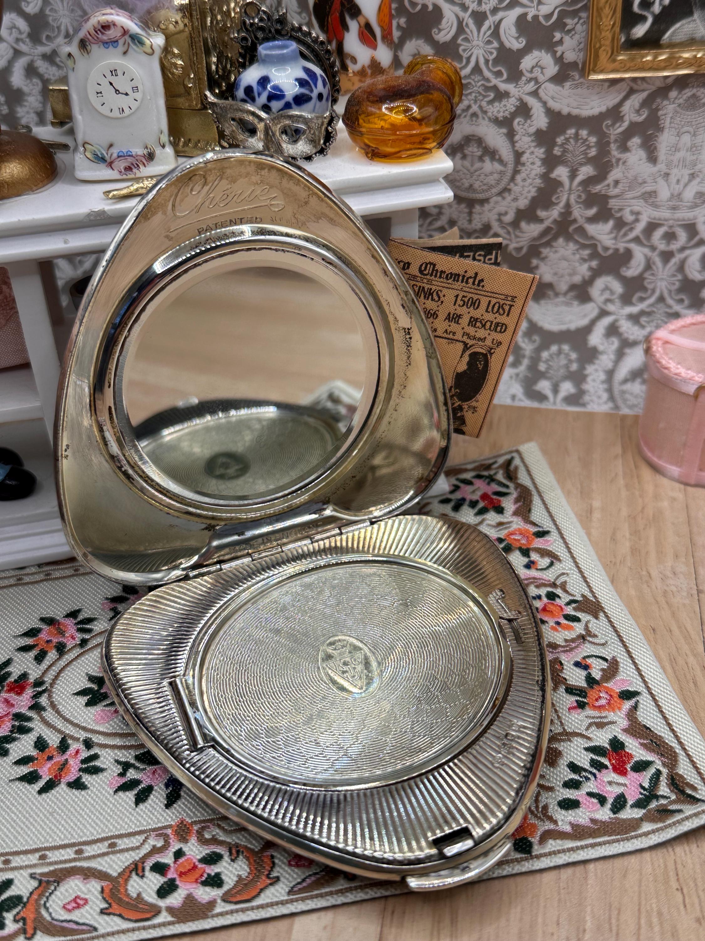 Kigu Cherie Solid Sterling Silver Heart Powder Compact 1961 Rare Boxed Vintage Vanity