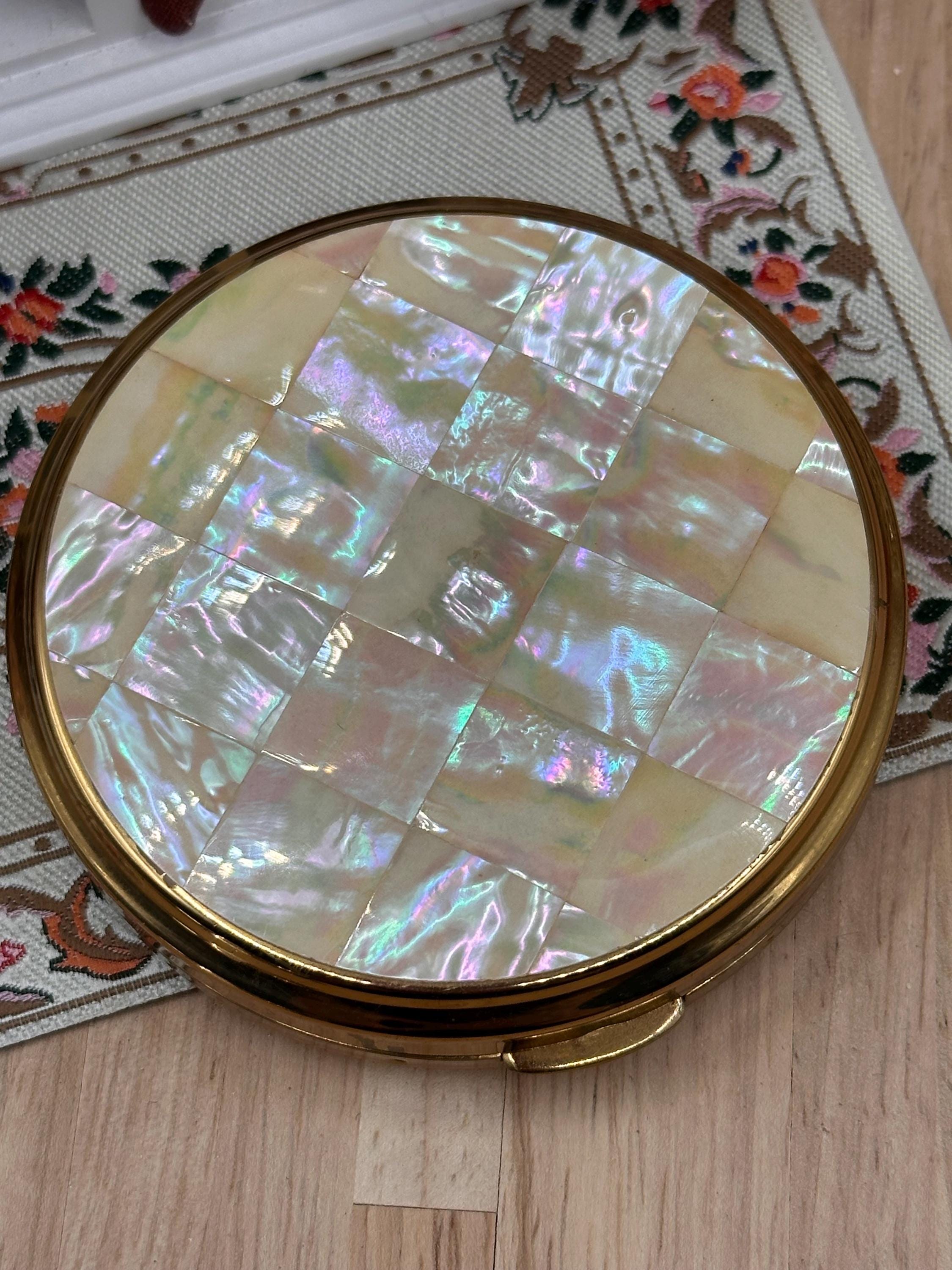 Vintage Mascot for Rococo London Musical Powder Compact 7.5cm Mother of Pearl Fascination Waltz
