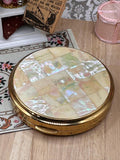 Vintage Mascot for Rococo London Musical Powder Compact 7.5cm Mother of Pearl Fascination Waltz