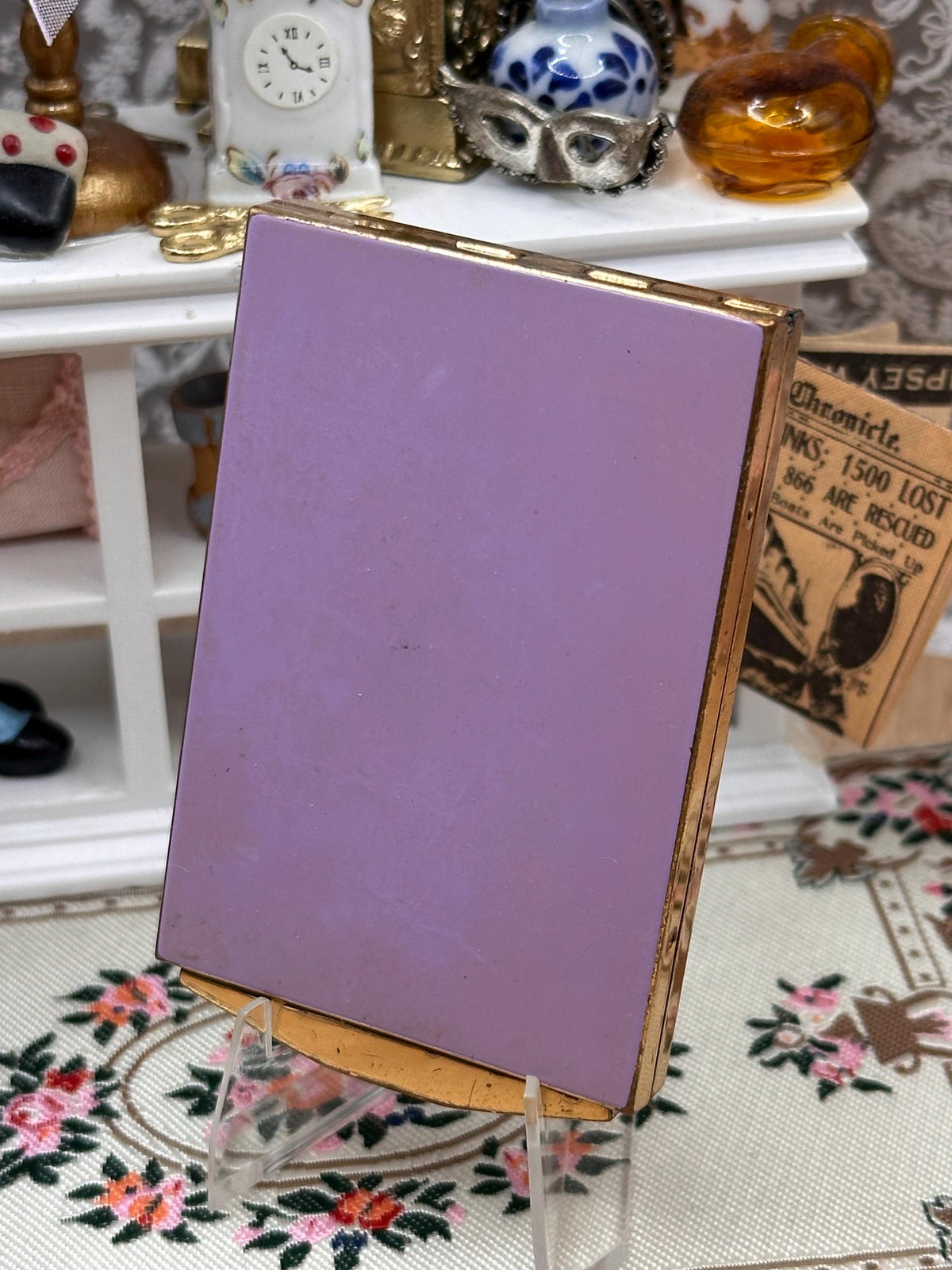Vintage Kotler & Kopit K and K Purple Enamel Powder Compact Art Deco Patent 1802796 7.5cm x 5cm