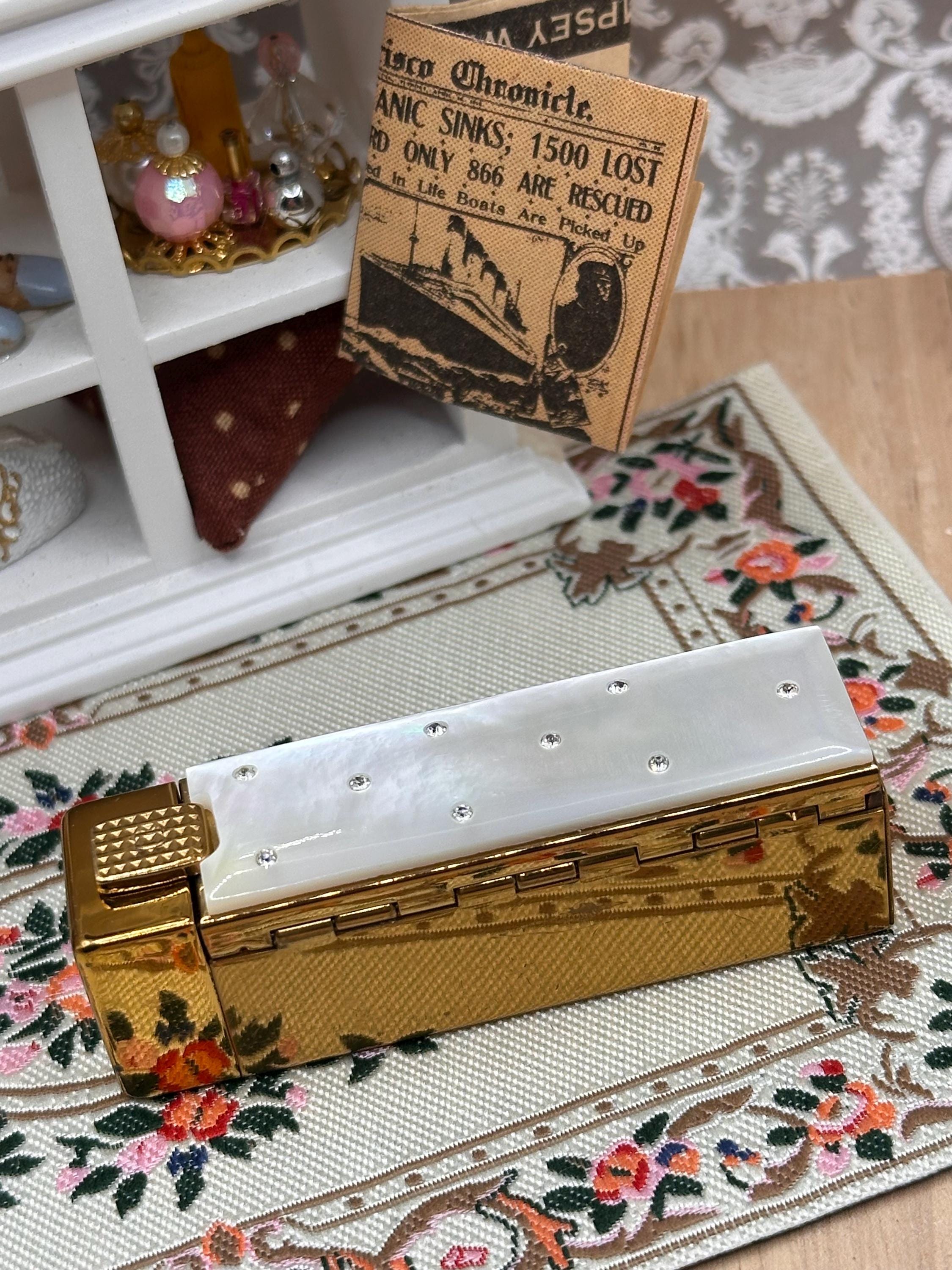 Vintage Kotler and Kopit White Pearlised Lucite & Rhinestone Lipstick Holder with Original Lipstick 6.5cm