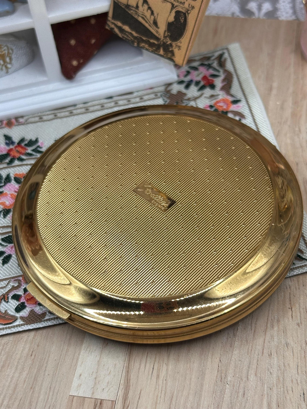 Vintage Stratton Cobalt Blue Guilloché Enamel Starburst Powder Compact 8.5cm Made in England