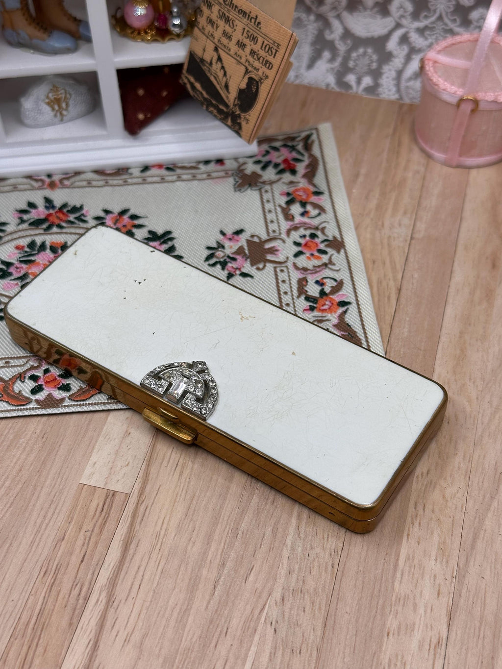 Rare 1934 Volupté Quint Art Deco Five in One Vanity Carryall Powder Compact with Comb Minaudière